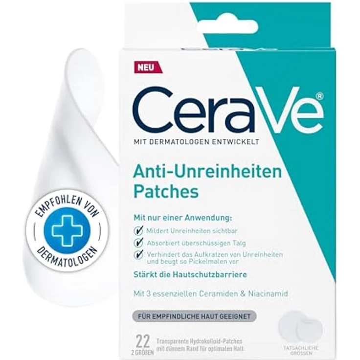 CeraVe Anti-Unreinheiten Patches, transparente Hydrokolloid-Pickel-Pflaster mit Niacinamid für unreine und zu Akne neigende Haut – Bild 1