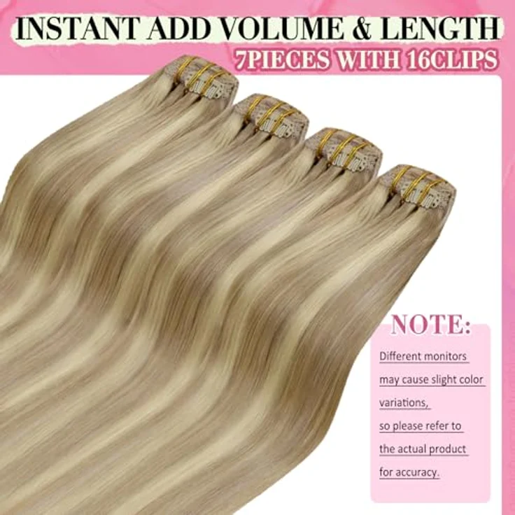 YoungSee Echthaar Extensions Clip-In, 50 cm, 120 g, Goldblond #16/22, geeignet für Volumen und Länge – Bild 5