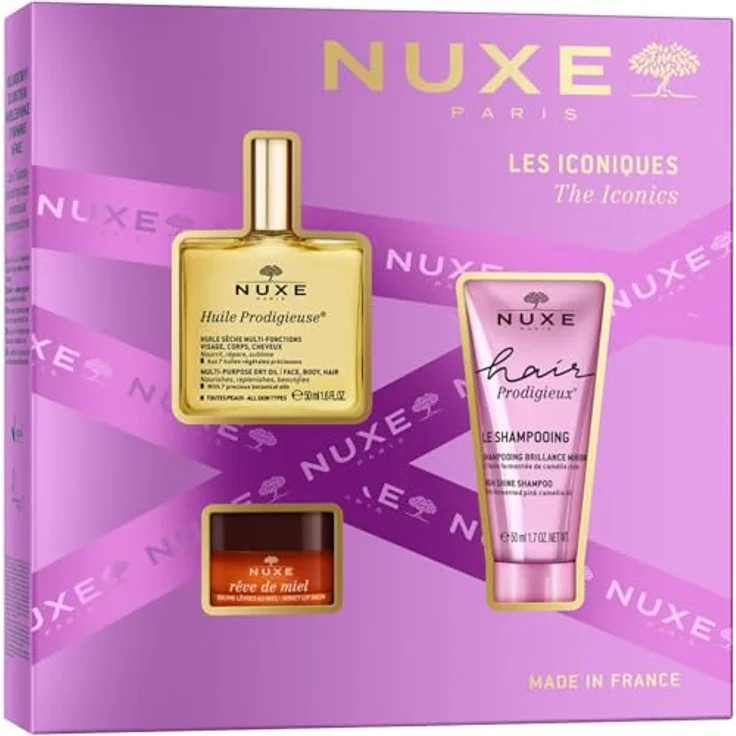 Nuxe Weihnachts-Set "Les Iconics", Damen-Duftset mit Wunderöl 50 ml, Shampoo 50 ml, Lippenbalsam 15 g – Bild 1