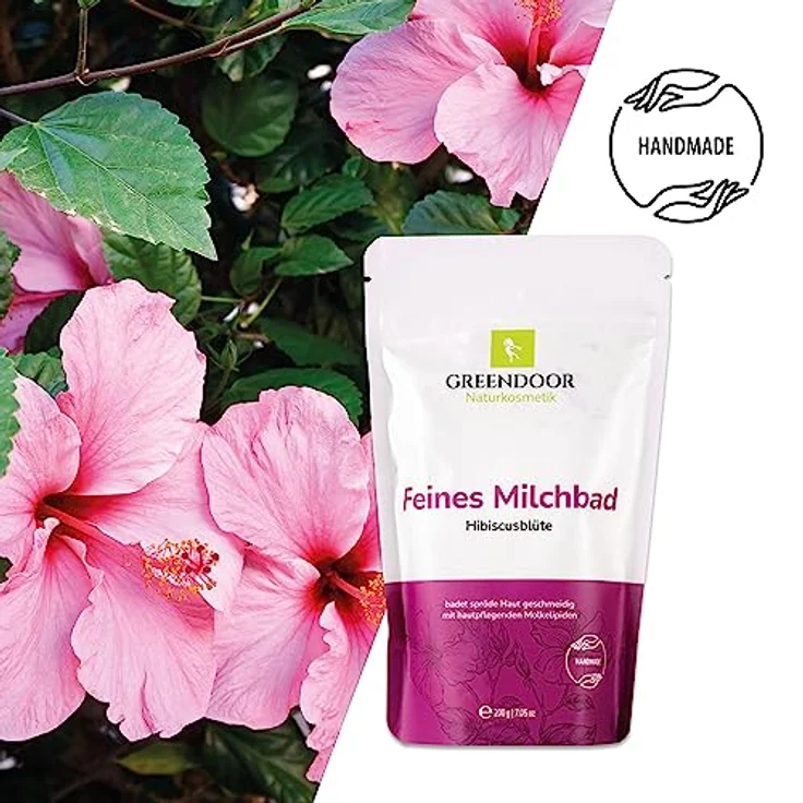 GREENDOOR Milchbad Hibiscusblüte 200g - Haut pflegend, 100% natürlicher Badezusatz, bioabbaubar – Bild 3