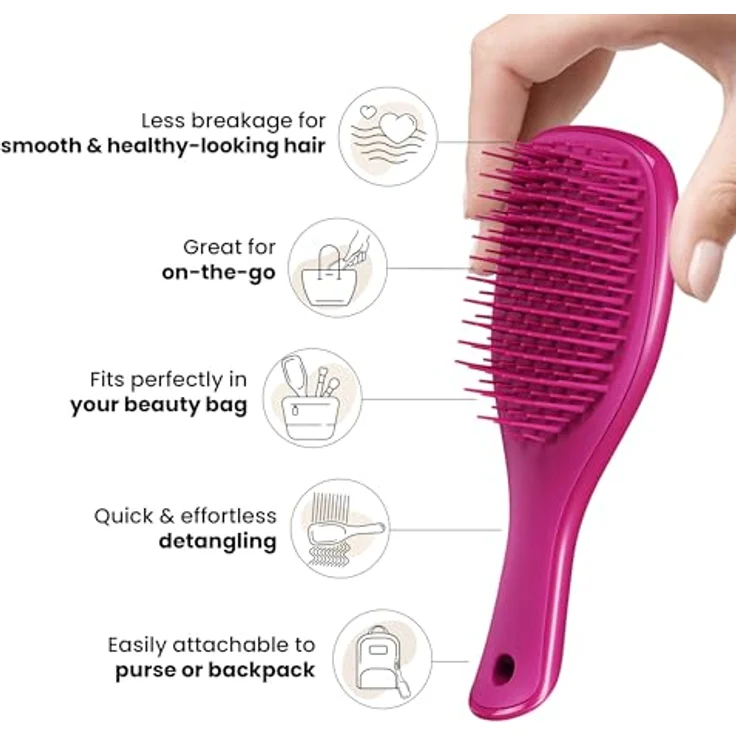Tangle Teezer Ultimate Detangler Haarbürste, Mini-Haarbürste für Reisen, kleine Hände und alle Haartypen, elektrische Himbeere – Bild 4