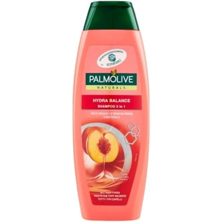 Palmolive Hydra Balance 2in1 Shampoo mit Pfirsich, 350 ml - pflegende Reinigung für sanftes Haar