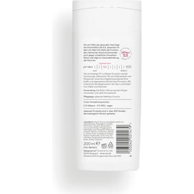 Sebamed Body-Milk 200 ml, mit Sheabutter und Süßmandelöl, intensiv feuchtigkeitsspendend für empfindliche und trockene Haut, pH 5,5 – Bild 2