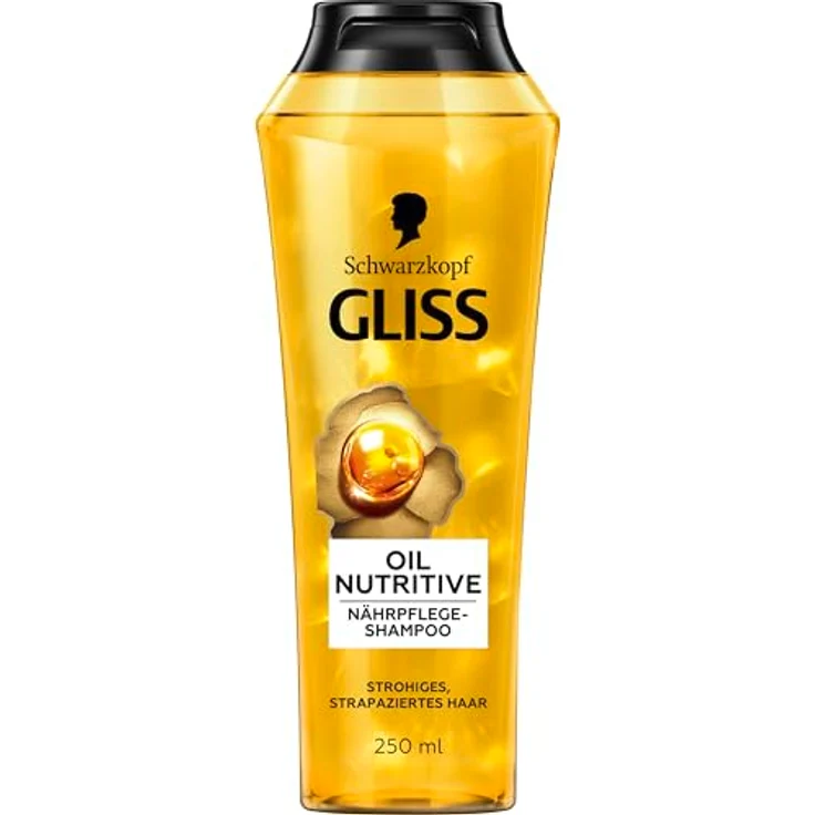 Gliss Shampoo Oil Nutritive (250 ml), Haarshampoo mit Omega 9 & Marula-Öl für strohiges und strapaziertes Haar, sorgt für Geschmeidigkeit und Glanz – Bild 1