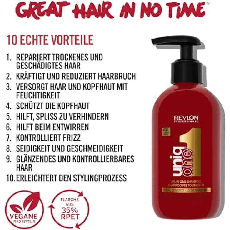 REVLON PROFESSIONAL UniqOne Pflege-Set, 2-in-1 Shampoo (230 ml) und Leave-In Haarkur (150 ml) mit Hitzeschutz, Anti Frizz, vegan – Bild 4