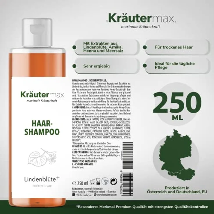 Kräutermax Lindenblüten Shampoo Haarshampoo zur Haarpflege mit Lindenblüten Extrakt 1 x 250 ml, natürliche Pflege für gesundes und kräftiges Haar – Bild 4