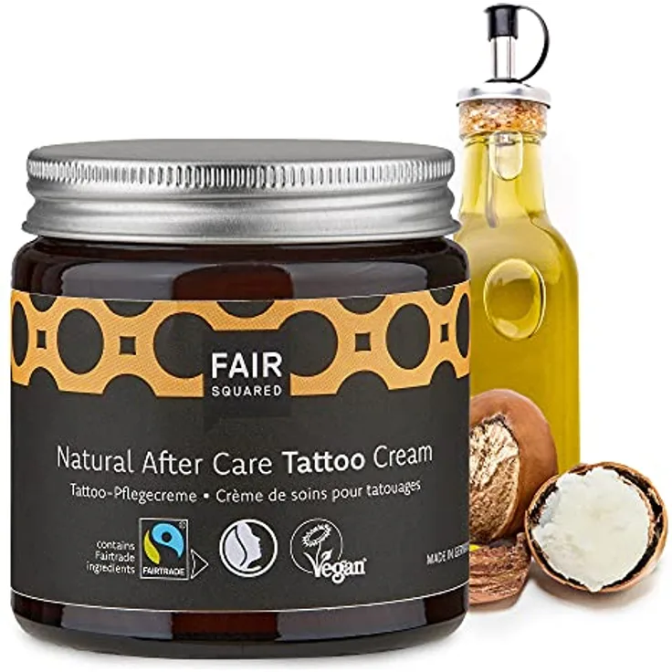 Fair Squared Vegane Natural After Care Tattoo Creme 100 ml – Naturkosmetik After Tattoo Pflege Feuchtigkeit – Fairtrade & Vegan – Tattoo Creme frisches Tattoo ohne Parabene