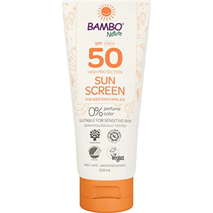 Bambo Nature Sonnencreme, 100 ml, Faktor 50 Kinder-Sonnencreme, wasserabweisend, LSF 50, farbstoff- und parfümfrei – Bild 1