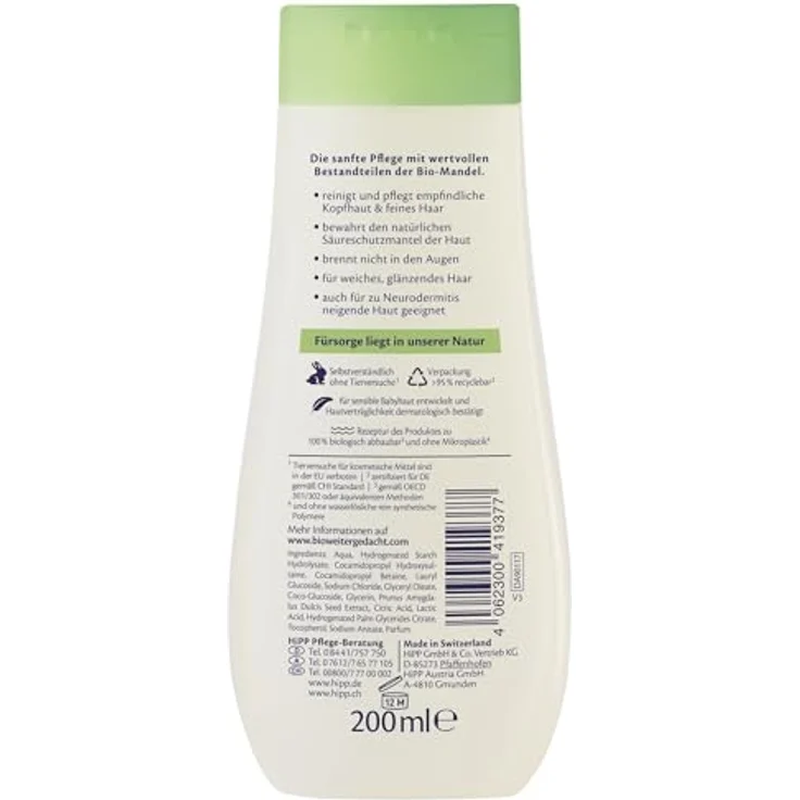 Hipp Babysanft Shampoo, 200 ml, sanfte Reinigung für empfindliche Babyhaut – Bild 2