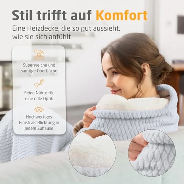 Medisana HB 416, Heizdecke für kuschelige Wärme, 120 Watt, hellgrau (180 x 130 cm) – Bild 5