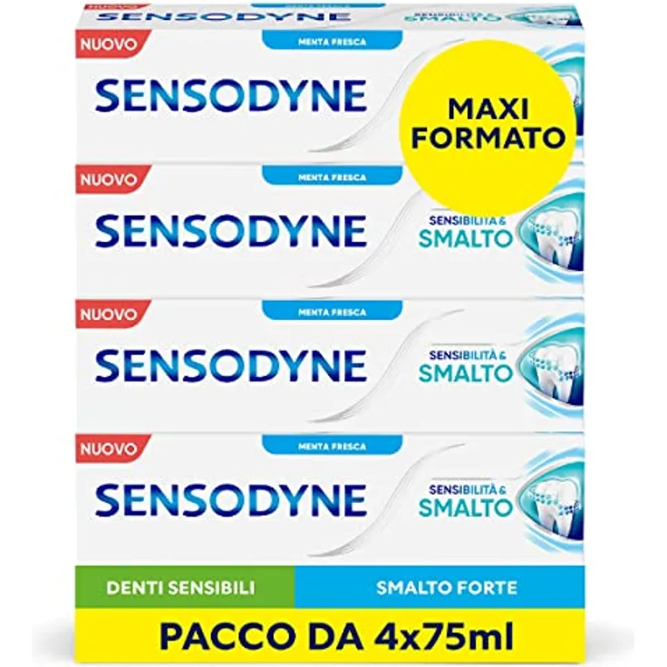 Sensodyne Zahnpasta Empfindlichkeit & Nagellack, für empfindliche Zähne, tägliche Zahnhygiene, Minze Geschmack, 4 x 75 ml