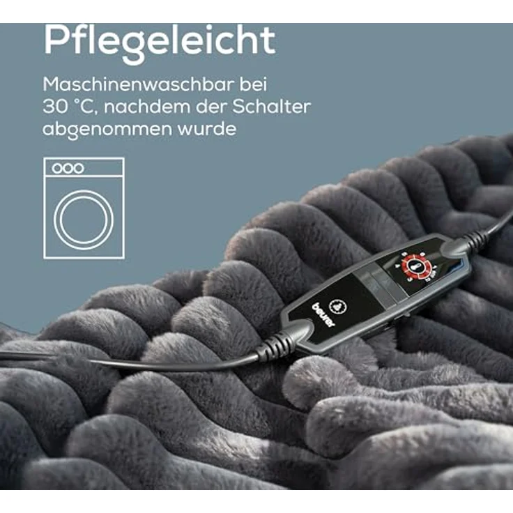 BEURER Heizdecke HD 82 Stockholm, kuscheliges Obermaterial, Beurer Sicherheitssystem mit Abschaltung nach 3 Stunden, maschinenwaschbar bei 30 °C – Bild 5