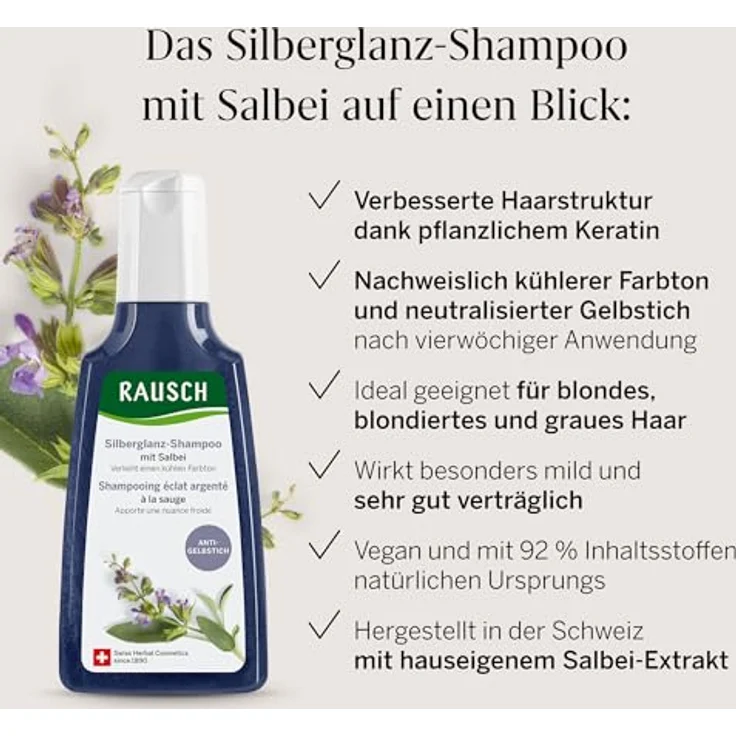 RAUSCH Silberglanz-Shampoo mit Salbei, 200 ml für strahlenden Glanz und Pflege – Bild 3