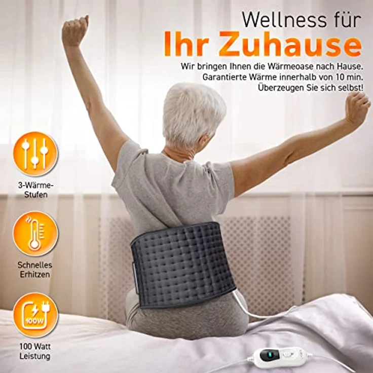 sinnlein Heizkissen elektrisch Anthrazit für Bauch und Rücken Heizgürtel mit 3 Temperaturstufen & Abschaltautomatik Wärmegürtel mit verstellbarem Band und Klettverschluss – Bild 7