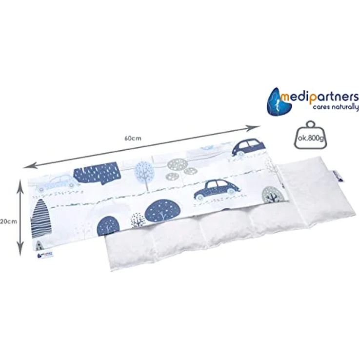 Medi Partners Kirschkernkissen Mikrowelle 60x20cm, 800g Wärmekissen aus 100% Baumwolle mit abnehmbarem Bezug und 5 Kammern, Retro Cars Design – Bild 3