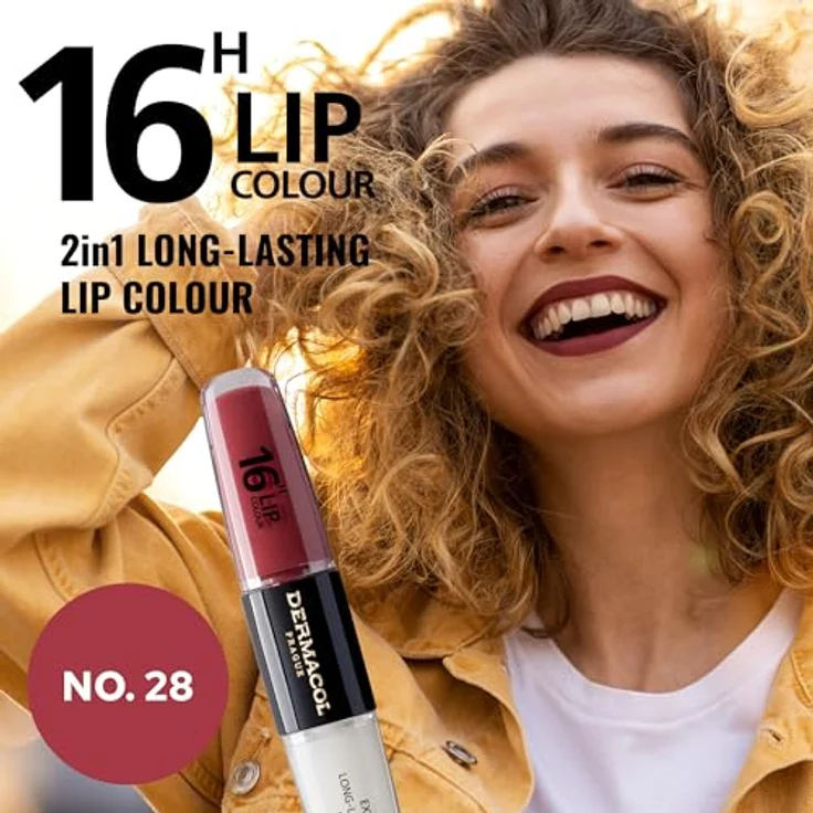 Dermacol 16H Lip Colour, langlebiger, glänzender Lippenstift mit kräftiger Farbe, Farbton 28 Royal Peony, 2x4 ml – Bild 4