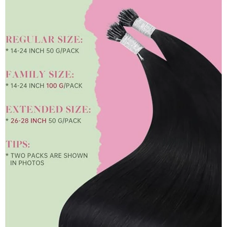 YoungSee Echthaar Nano-Ring Extensions, Schwarz, 40 cm, 50 g, schonende Anwendung für feines Haar, wiederverwendbar, unsichtbarer Übergang, pflegeleicht – Bild 3