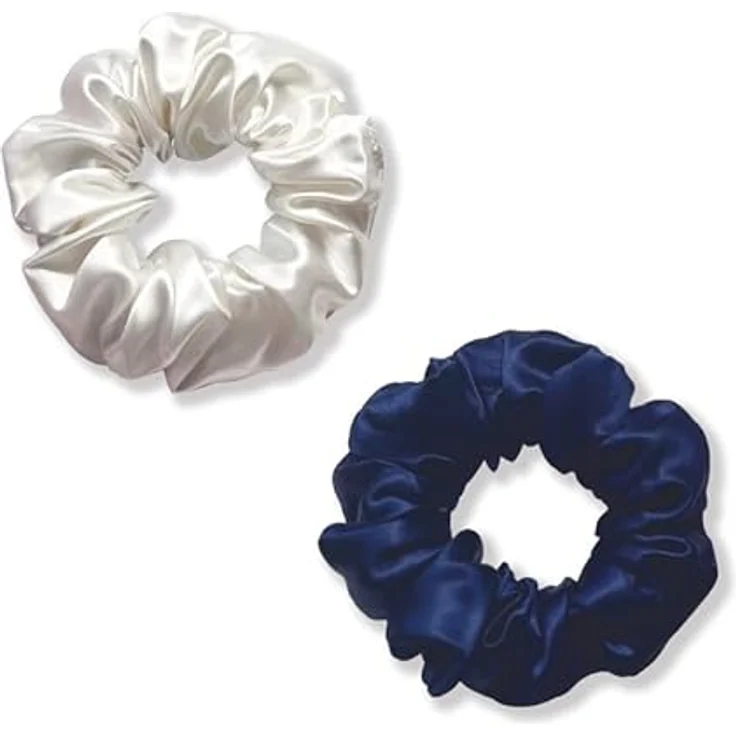 townssilk Seidenhaarschlaufe 100% Maulbeerseide, 22 Momme, haarschonend, 2 Stück in Naturalwhite und Navyblue – Bild 1