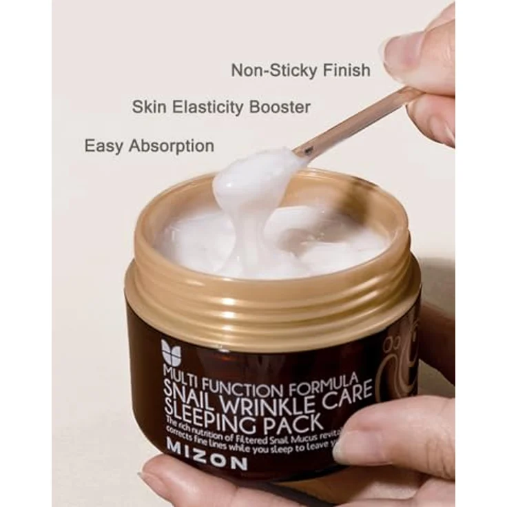 MIZON SNAIL WRINKLE CARE SLEEPING PACK (80g) Koreanische Hautpflege - Leave-in-Nachtmaske - Nachtpflege für hydratisierte, jugendliche Haut – Bild 4