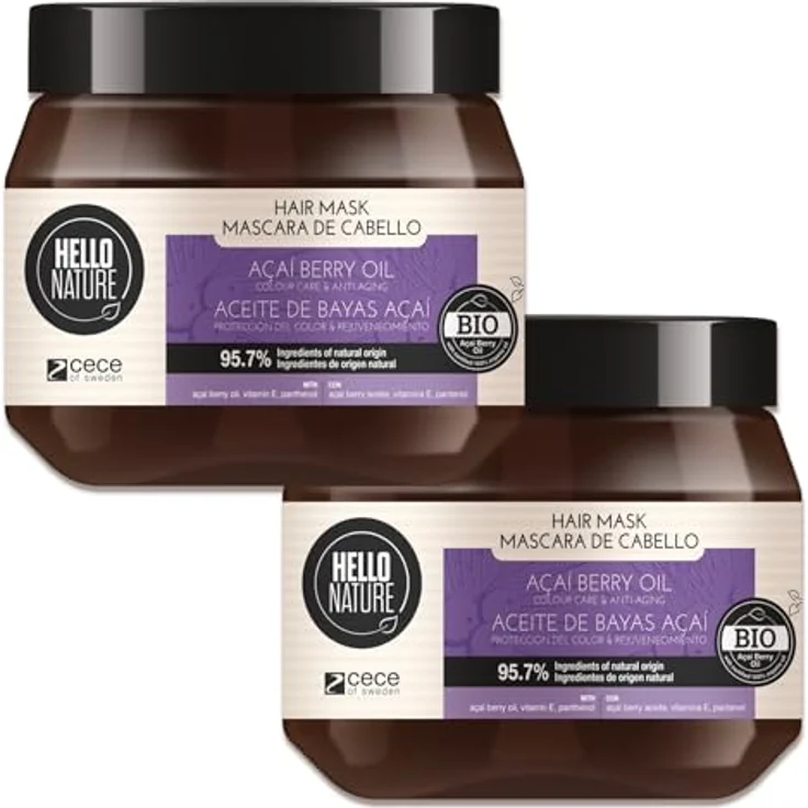 P-Beauty Naturkosmetik Haarmaske mit Açaí Öl, 250ml - Intensive Haarkur für Repair & Regeneration, Bio & Vegan, Farbschutz & Anti Aging Pflege für trockenes, coloriertes Haar - 2x 250ml – Bild 1