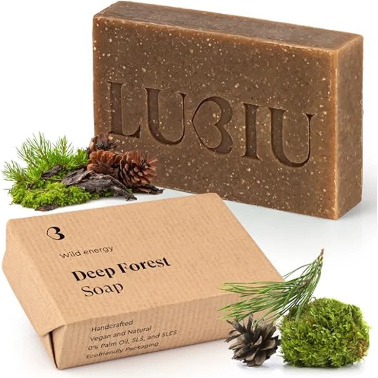 lubiu Tiefwald Seife 100g - 3in1 Feste Duschseife für Männer (Körper, Haare & Bart), Naturseife mit erdigem Duft aus ätherischen Ölen, vegan und palmölfrei – Bild 1