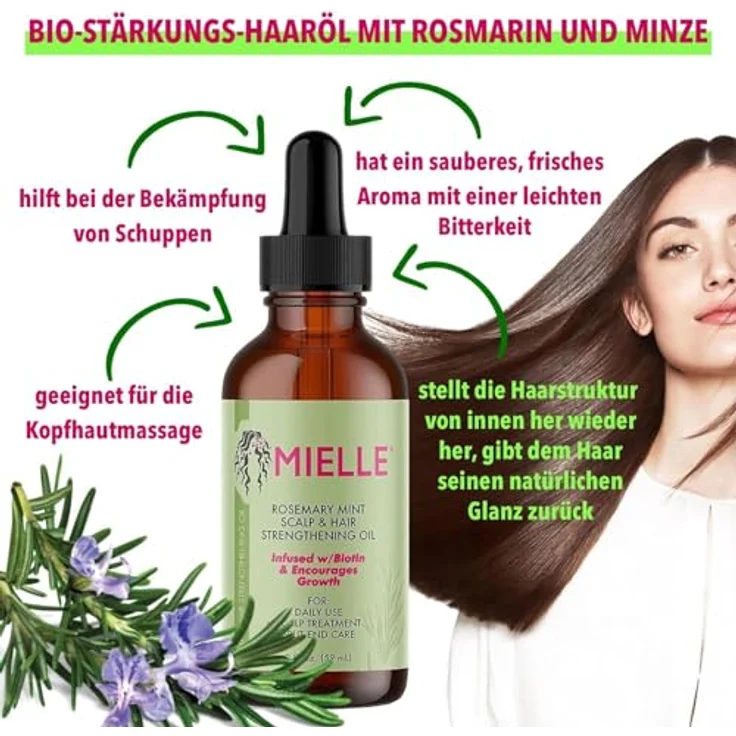 P-Beauty Rosmarin & Minze Haaröl für Haarwachstum - 59ml | Intensive Bio Haarpflege, Kopfhautpflege & Haarstärkung | Geeignet für empfindliche Kopfhaut & gefärbtes Haar | 3x59ml – Bild 3