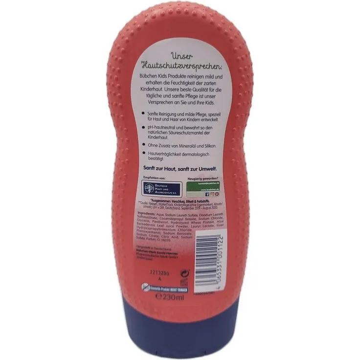 Bübchen 2in1 Himbeerpass Shampoo und Duschgel, 230 ml, sanfte Pflege für Kinderhaut, feuchtigkeitsspendend und duftend