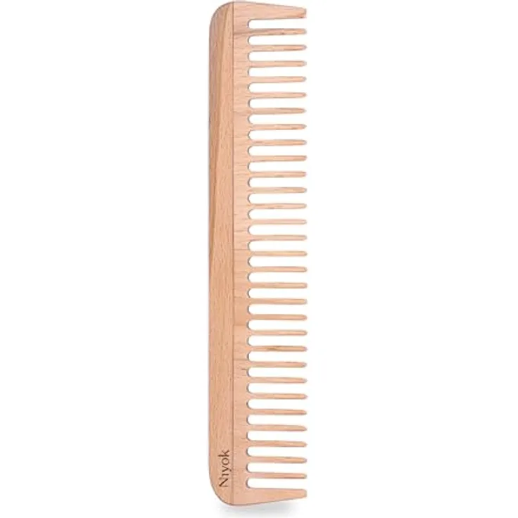 Niyok Lockenkamm Holz • Natürlicher Buchenholz Haarkamm • Grobe Zähne • Plastikfrei & nachhaltig • Universal-Kamm für jeden Haartyp • Speziell für Locken