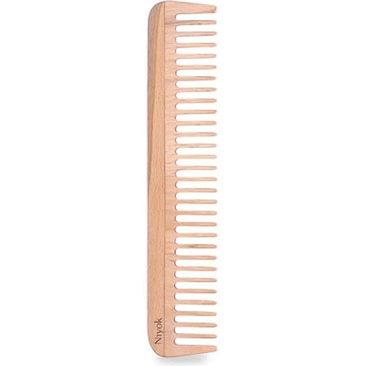 Niyok Lockenkamm Holz • Natürlicher Buchenholz Haarkamm • Grobe Zähne • Plastikfrei & nachhaltig • Universal-Kamm für jeden Haartyp • Speziell für Locken – Bild 1