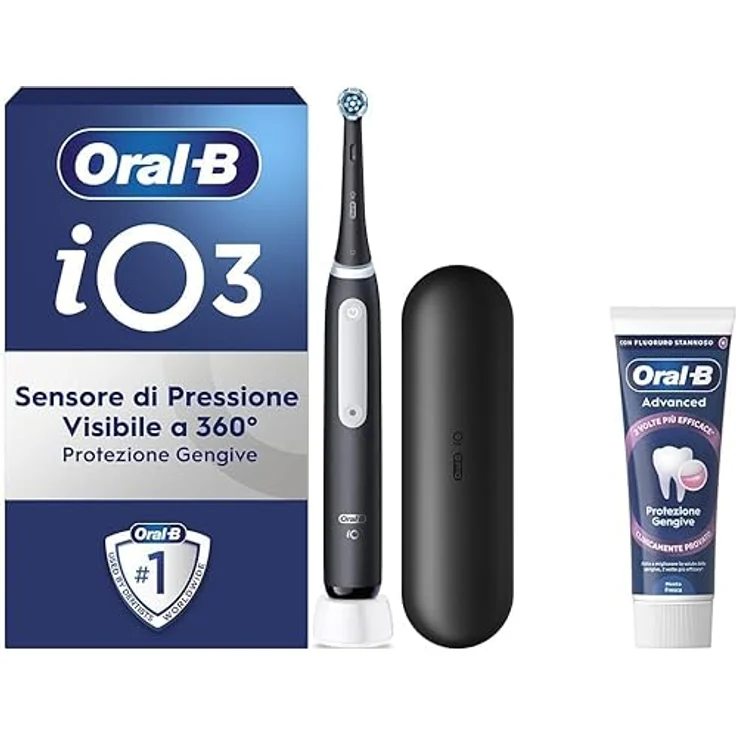 Braun Oral-B iO 3, Elektrische Zahnbürste mit oszillierendem Bürstenkopf, schwarz, inklusive Reiseetui und Zahnpasta – Bild 2
