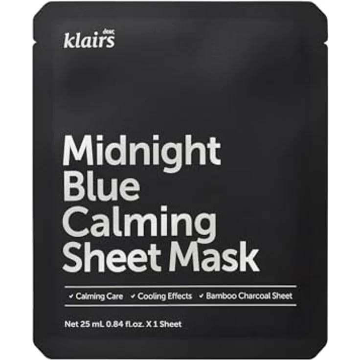 Klairs Midnight Blue Calming Sheet Mask, Beruhigende Tuchmaske mit feuchtigkeitsspendender Wirkung, 25 ml – Bild 1
