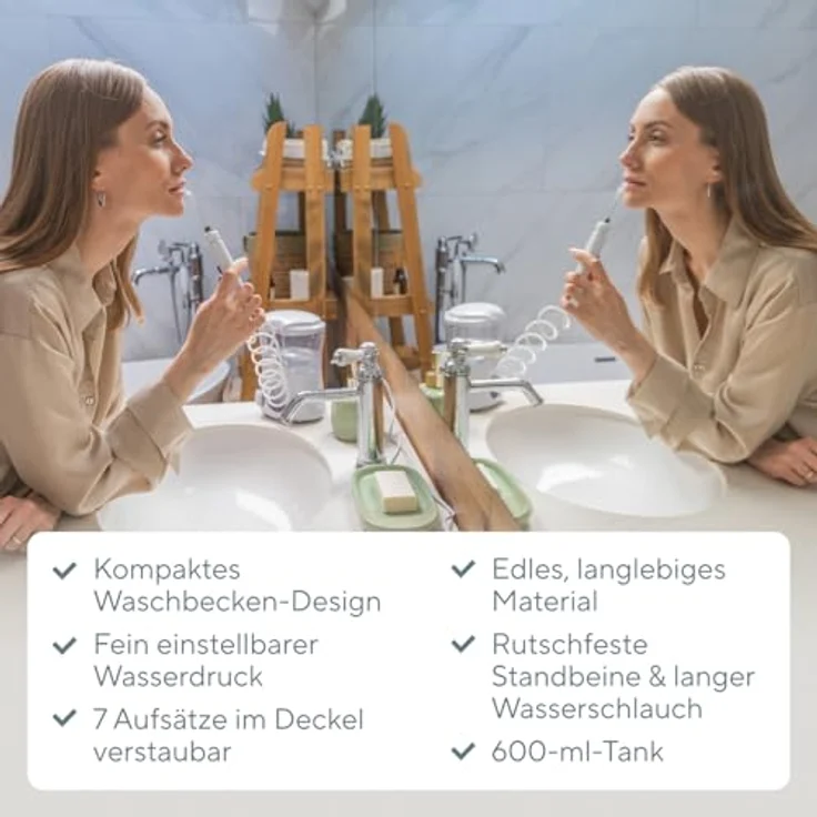 B.Well PRO-922, stationäre Munddusche mit 10 Betriebsarten, pulsierender Reinigung, 360-Grad-Düsendrehung, 600 ml Wassertank und 7 Düsen – Bild 7