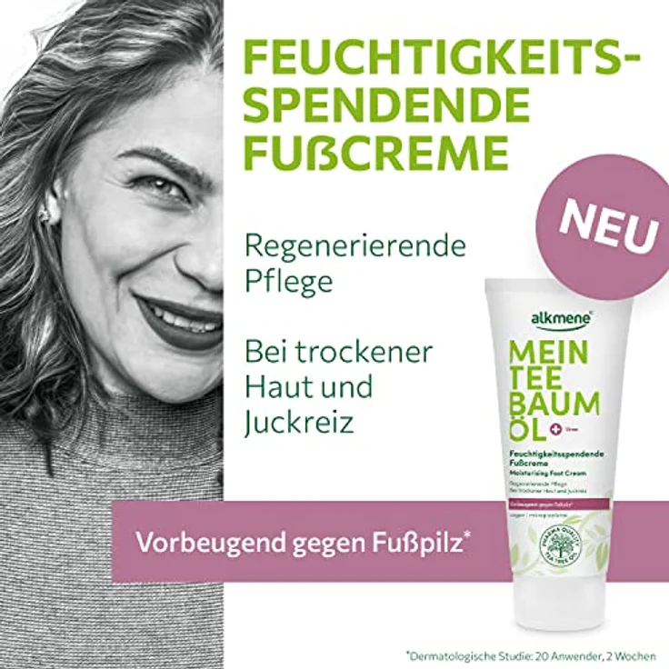 Alkmene Mein Teebaumöl Fußcreme 100 ml, vorbeugend gegen Fußpilz, vegan und klimaneutral, feuchtigkeitsspendend – Bild 2