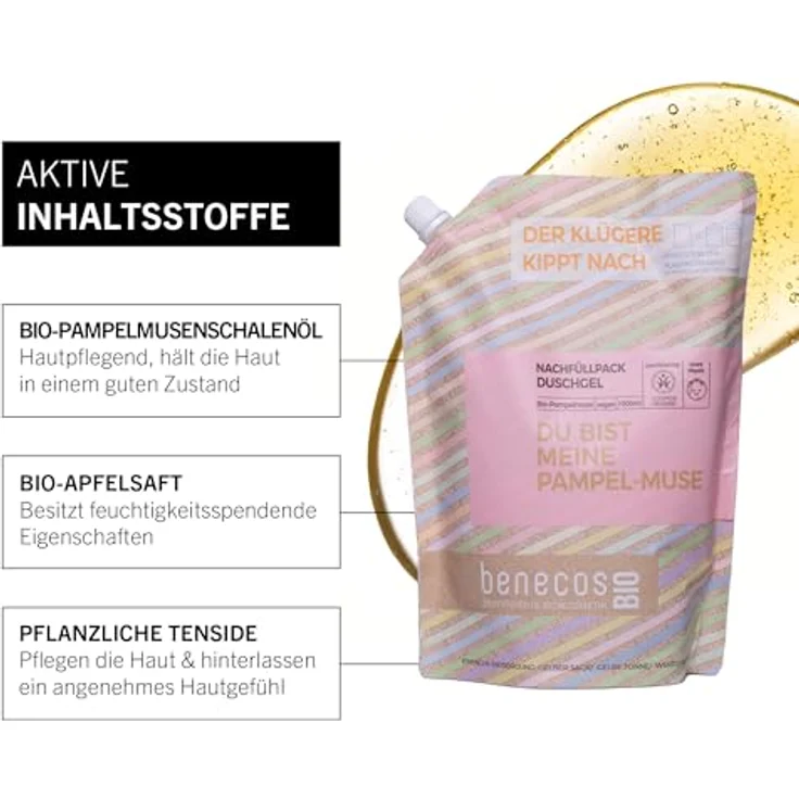 benecos Grapefruit Duschgel, 1 l - Sanft reinigende Formel mit Bio-Pampelmusenschalenöl und Bio-Apfelsaft, dermatologisch getestet – Bild 3