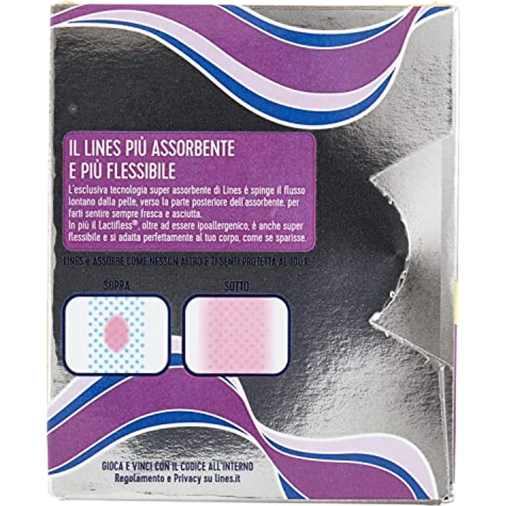 Lines Lang Damenbinden mit saugfähigen Flügeln aus Lactiflex, 9 Stück + 2 gratis, hypoallergen, maximale Saugfähigkeit und Komfort – Bild 2