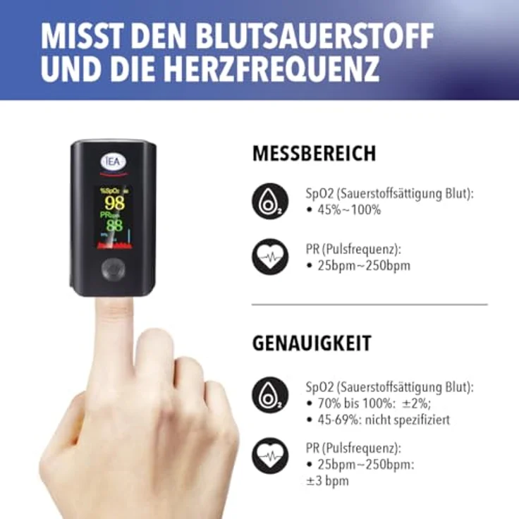 IEA Medical Bundle: Blutdruckmessgerät & Pulsoximeter mit digitaler Anzeige, Speicherfunktion, kompakt und tragbar für Gesundheitsüberwachung – Bild 5