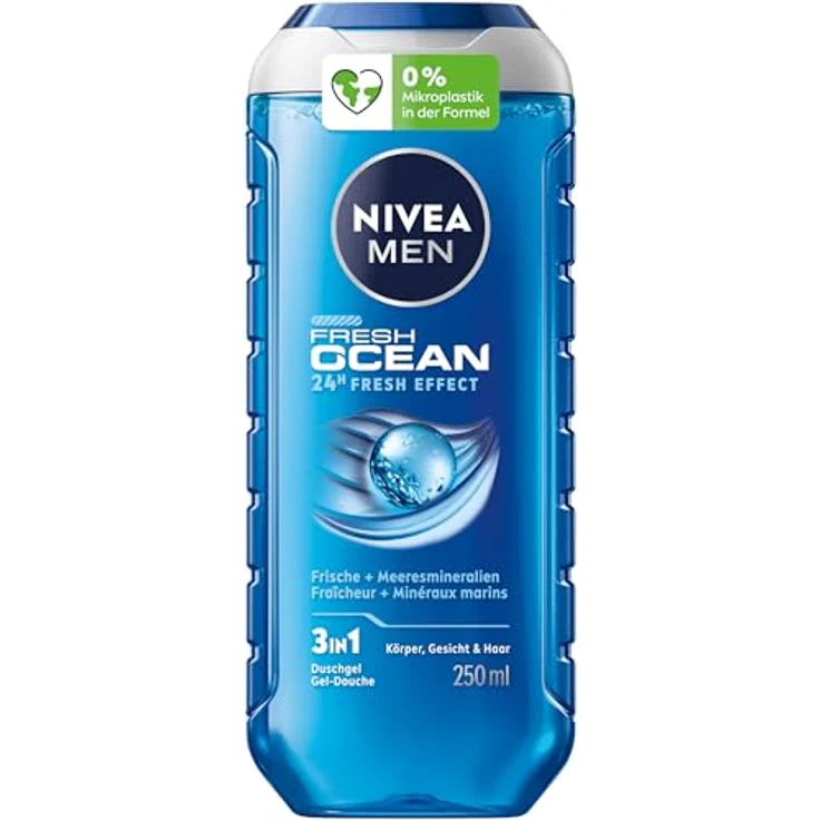 NIVEA MEN Fresh Ocean Duschgel, revitalisierende Pflegedusche mit maritimem Duft, 250 ml, mit Meeresmineralien für Körper, Gesicht und Haar – Bild 1