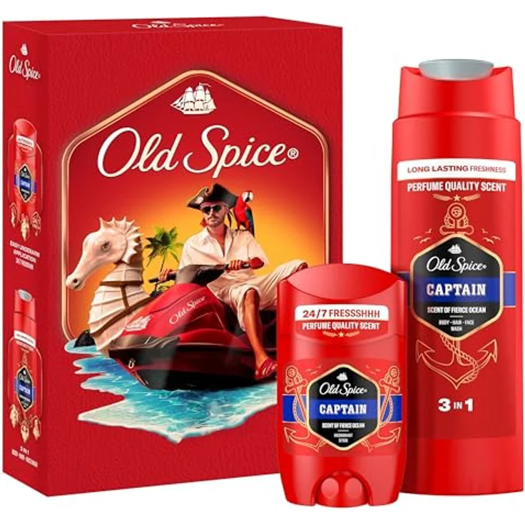 Old Spice Captain Geschenkset, Herren-Duftset mit 50ml Deostick und 250ml Duschgel, langanhaltender Duft in Parfumqualität, 24/7 Frische – Bild 1