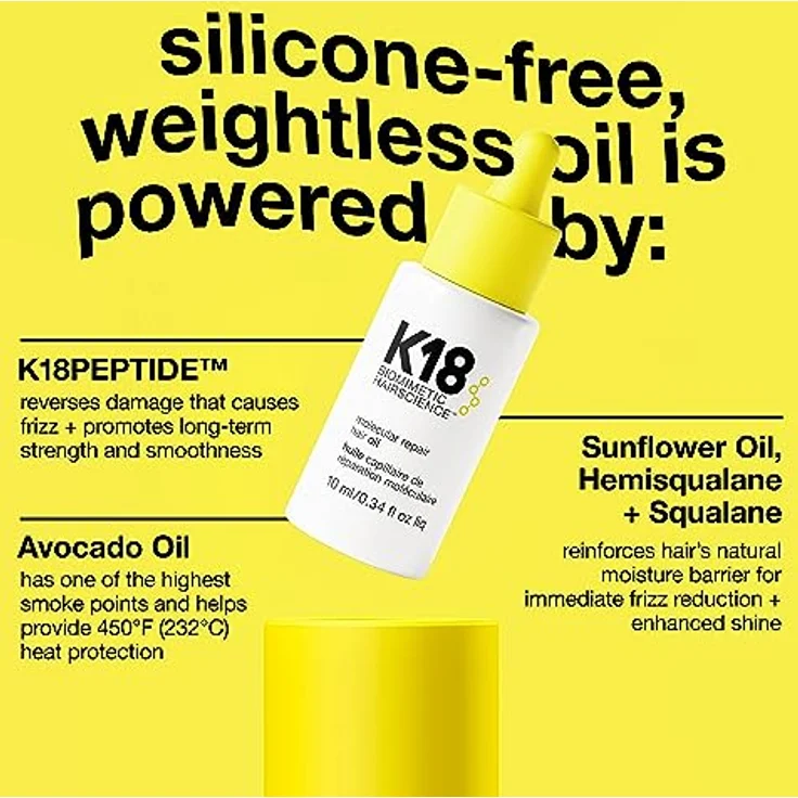 K18 Molecular Repair Hair Oil, pflegendes Trockenöl für beschädigtes und brüchiges Haar, 10 ml, verhindert Frizz und beugt Haarspliss vor – Bild 6