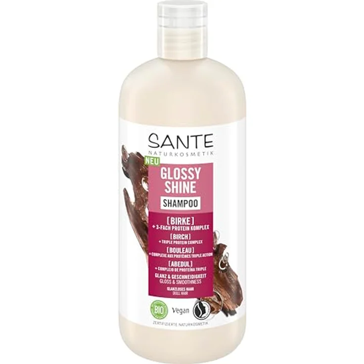 SANTE Naturkosmetik Glossy Shine Shampoo Bio-Birkenblattextrakt + 3-Fach Protein Komplex, vegane und feuchtigkeitsspendende Haarpflege für mehr Glanz und Geschmeidigkeit, mit zartem Kokosduft, 500 ml – Bild 1