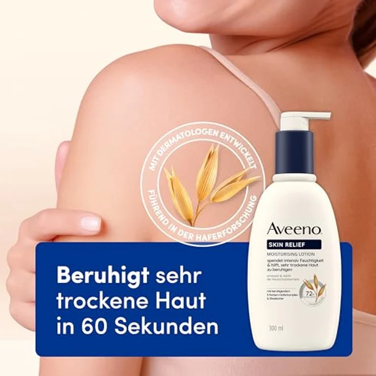 Aveeno Skin Relief Feuchtigkeitsspendende Bodylotion Körperlotion mit 3-fachem Haferkomplex für sehr trockene, empfindliche Haut, 300ml – Bild 2