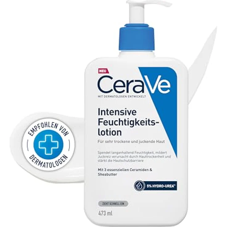 CeraVe Intensive Feuchtigkeitslotion 473ml, Feuchtigkeitsspendende Körperlotion für sehr trockene und juckende Haut, Hydro-Urea, Anti-Juckreiz-Effekt – Bild 1