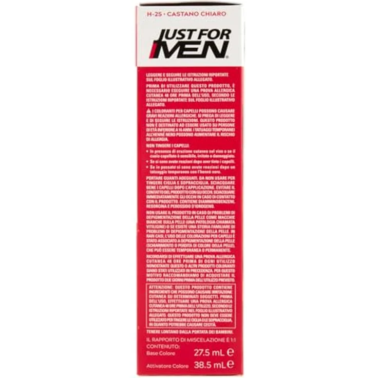 Just For Men H25 Shampoo Colorante, Herren-Haarfärbemittel in Castano Chiaro, 38,5 ml + 27,5 ml Base Colore, deckt graues Haar ab – Bild 2