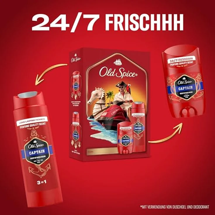 Old Spice Captain Geschenkset, Herren-Duftset mit 50ml Deostick und 250ml Duschgel, langanhaltender Duft in Parfumqualität, 24/7 Frische – Bild 3