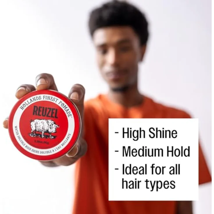 Reuzel Red Water Soluble High Shine Pomade, 95 g, Unisex Haarpomade mit mittlerem Halt und brillantem Glanz – Bild 3