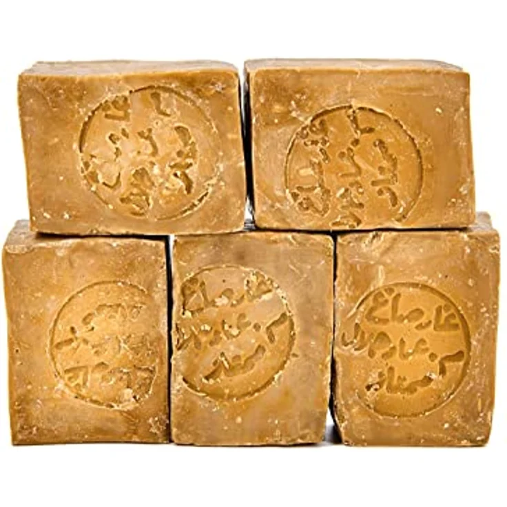 Carenesse Aleppo Seifen Paket, 5 Stück originale Olivenöl- und Lorbeerölseife, 60% Olivenöl, 40% Lorbeeröl, vegan, handgemacht, ca. 900-950 g – Bild 1