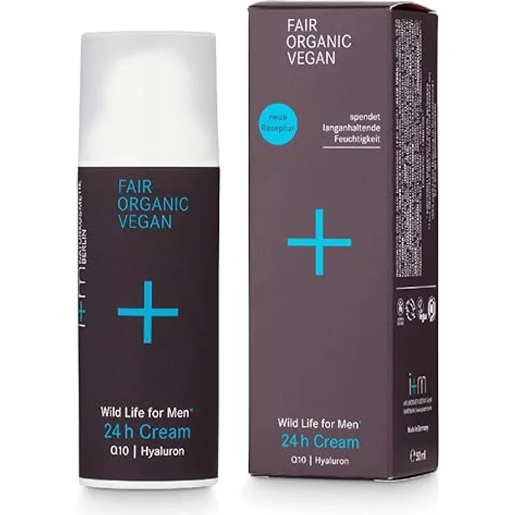 i+m Naturkosmetik 24h Cream 50ml · Beruhigende & feuchtigkeitsspendende Herren Gesichtscreme mit Hyaluronsäure & Q10 · Hautpflege für trockene Haut · Vegan, Naturkosmetik
