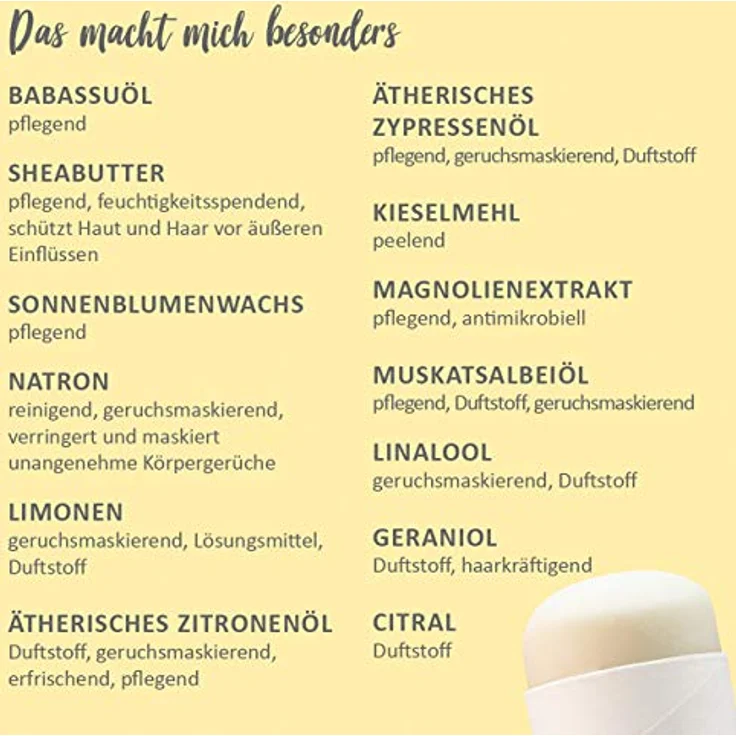 puremetics Deo-Stick Zitrone, 50 ml, vegan und hautfreundlich, ohne Aluminiumsalze und Alkohole, mit Sheabutter – Bild 5