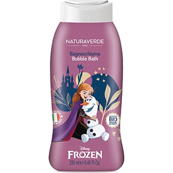 Frozen Naturaverde Kids Schaumbad, Moschus, 250 ml - Sanfte Reinigung mit Kornblumenextrakt, weißer Moschus-Duft