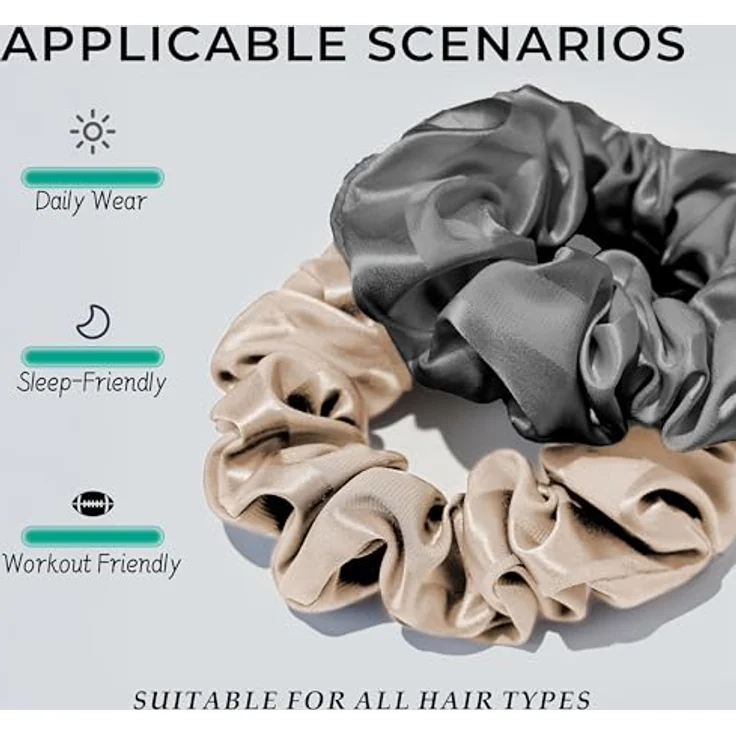townssilk Seiden Scrunchie 2er-Set, 100% Maulbeerseide 6A/22 Momme, haarschonend & voluminös, OEKO-TEX® zertifiziert, elastisch ohne Abdrücke, coffee & Darkgrey – Bild 4